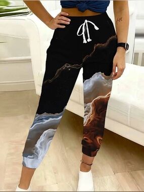 Abstract Marble-Print Jogger Pants - Black & Brown